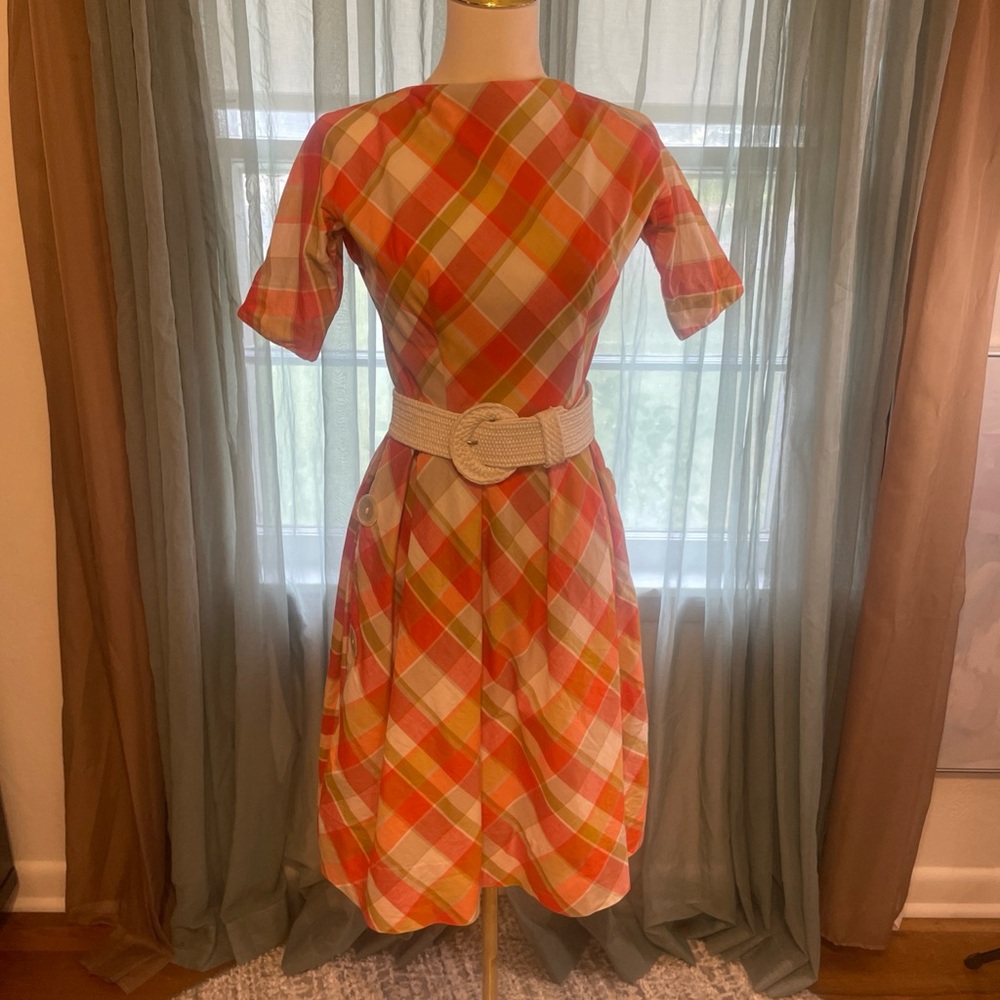 Howard Wolf Vintage Vibrant Plaid Midi fit & flare Dress with Belt